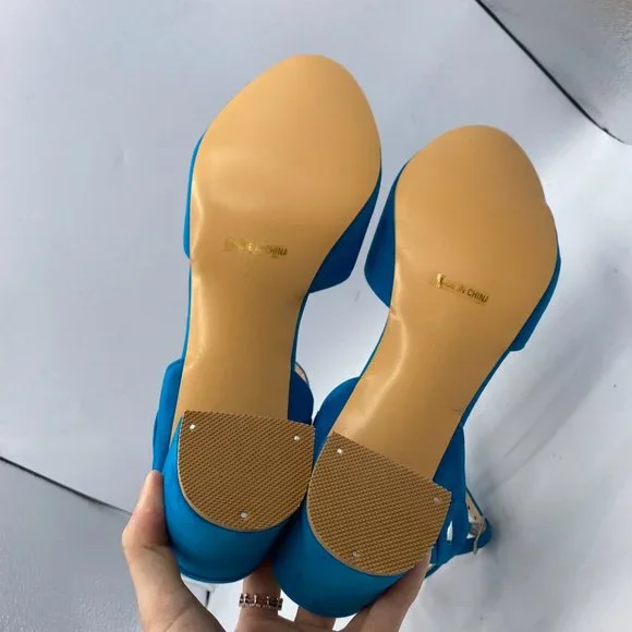 FSJ Women's Blue Ankle Strap Chunky Heel Sandal - Picture 9 of 11